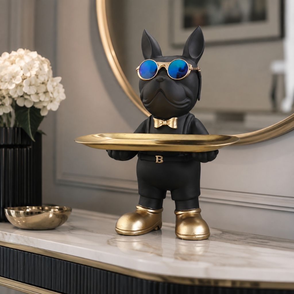 Bulldog Sculpture with Serving Tray - Tegulane Global