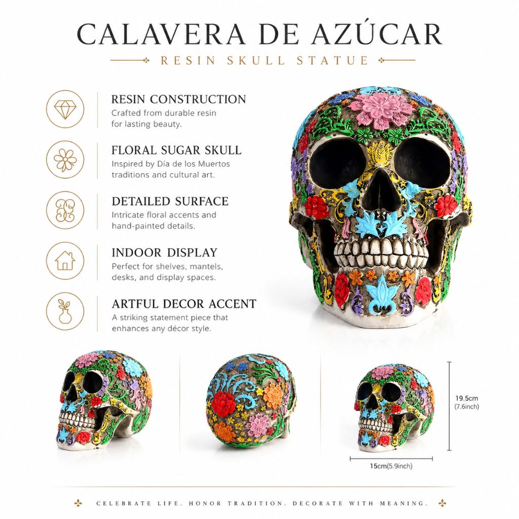 Calavera de Azúcar Resin Skull Statue - Tegulane Global