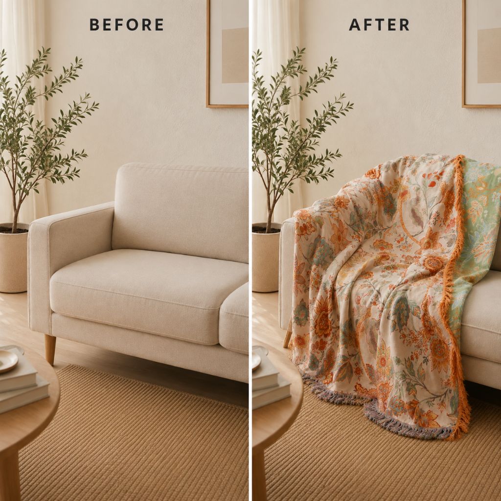 Cotton Floral Throw Blanket with Fringe - Tegulane Global