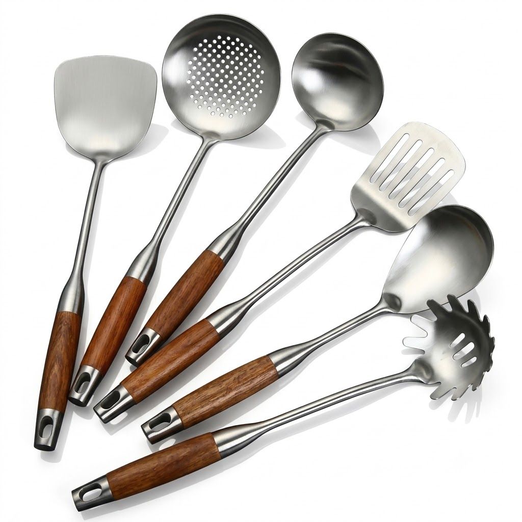 Culina Luxe - Stainless Steel Kitchen Utensil Set with Wooden Handles - Tegulane Global