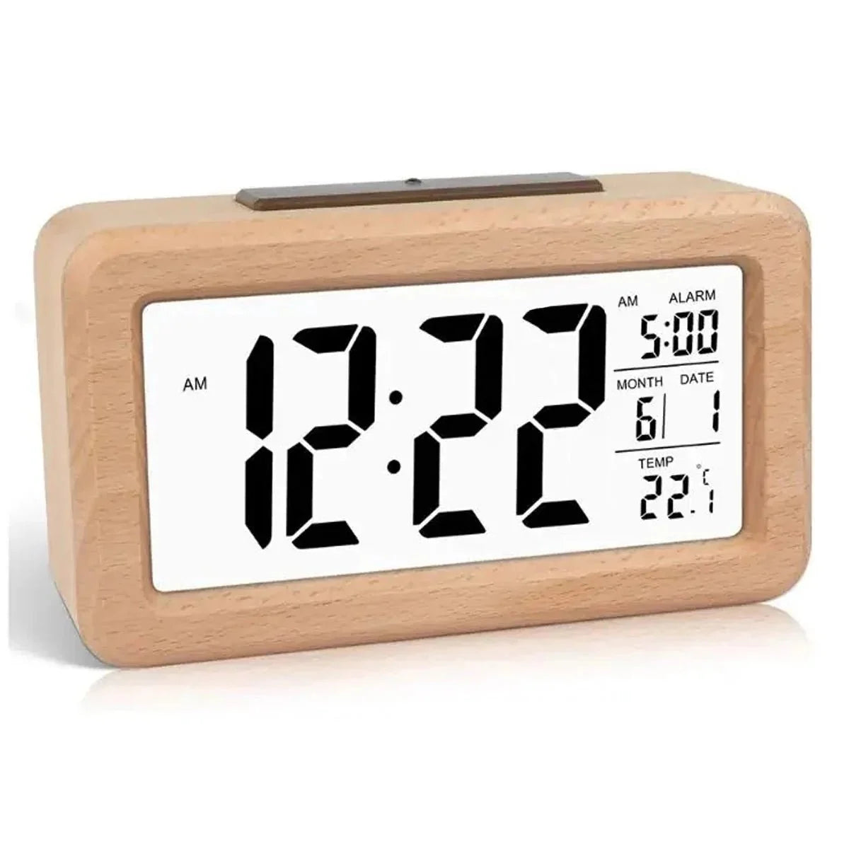 Digital Alarm Clock with Wooden Design & Multi-Function Display - Tegulane Global