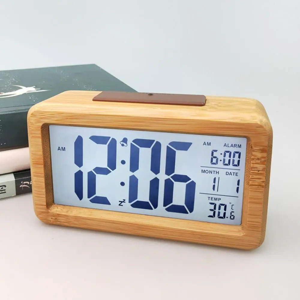 Digital Alarm Clock with Wooden Design & Multi-Function Display - Tegulane Global