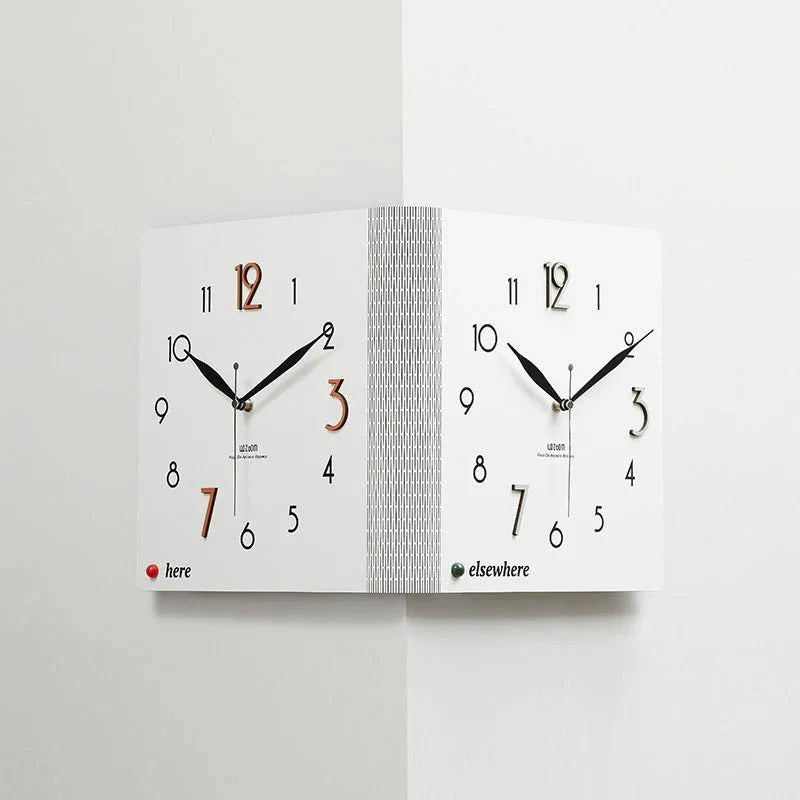 Double-Sided Wooden Corner Wall Clock – Minimalist Design - Tegulane Global