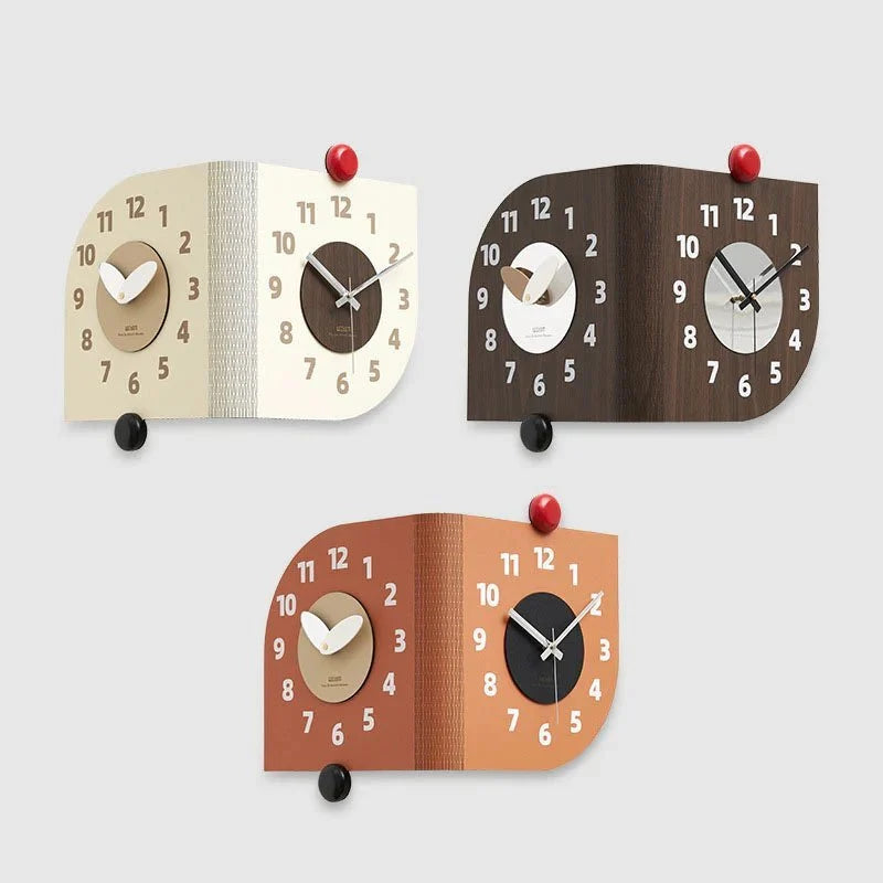 Double-Sided Wooden Corner Wall Clock – Walnut Design - Tegulane Global