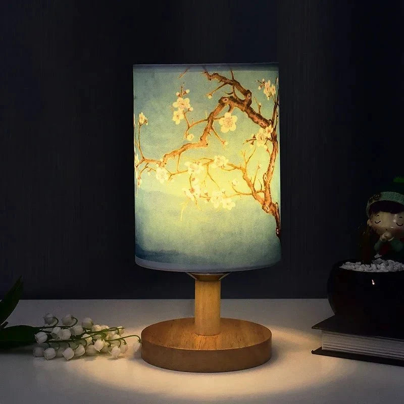 Dust-Resistant Textile Bedside Lamp with Wooden Base - Tegulane Global