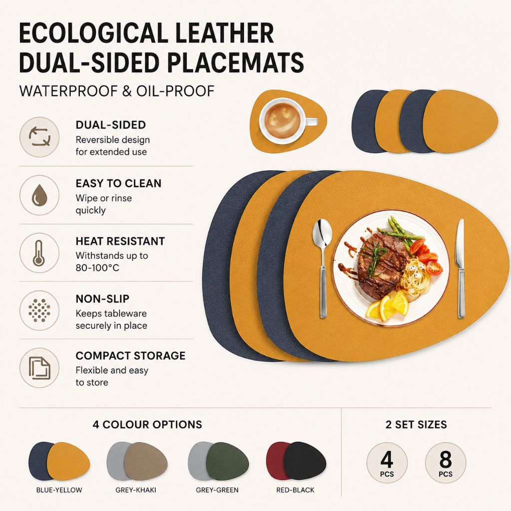 Ecological Leather Dual-Sided Placemats Set - Waterproof and Oil-Proof - Tegulane Global