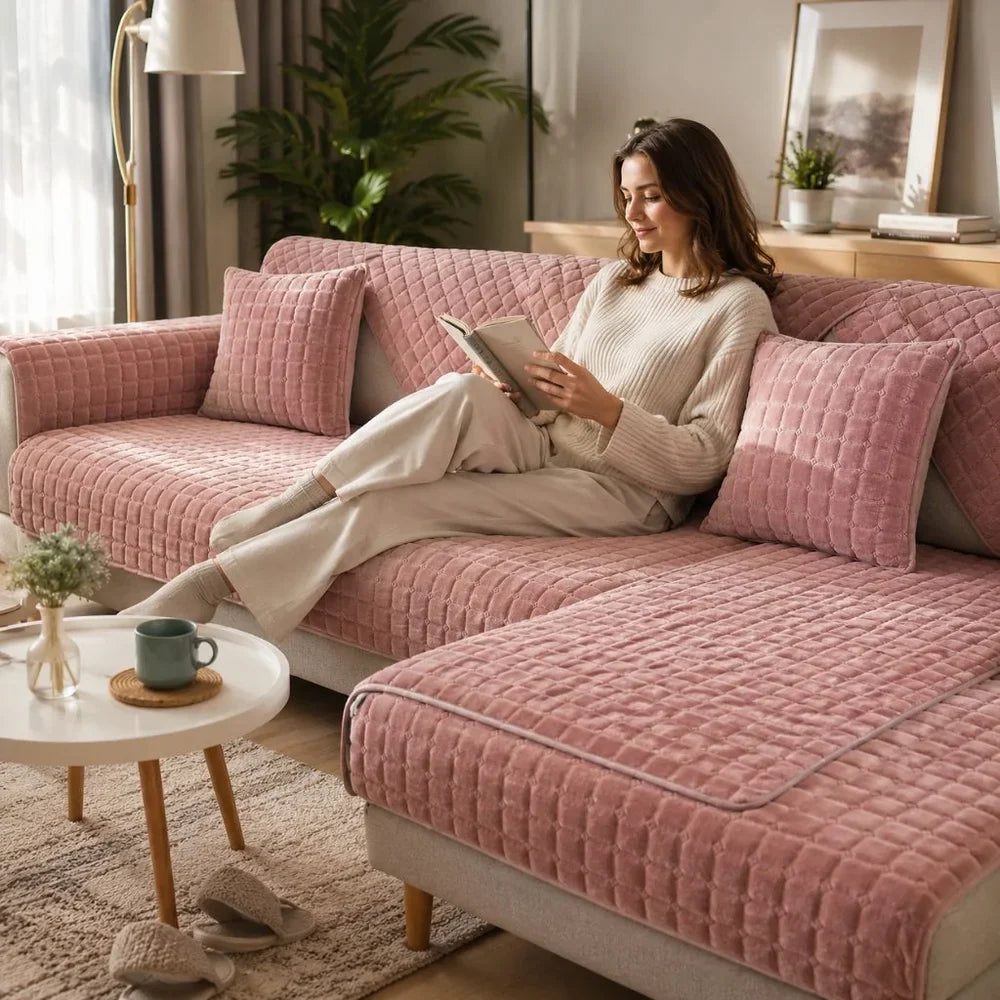 Flannel Sofa Cushion Cover Non-Slip Thickened Plush - Tegulane Global