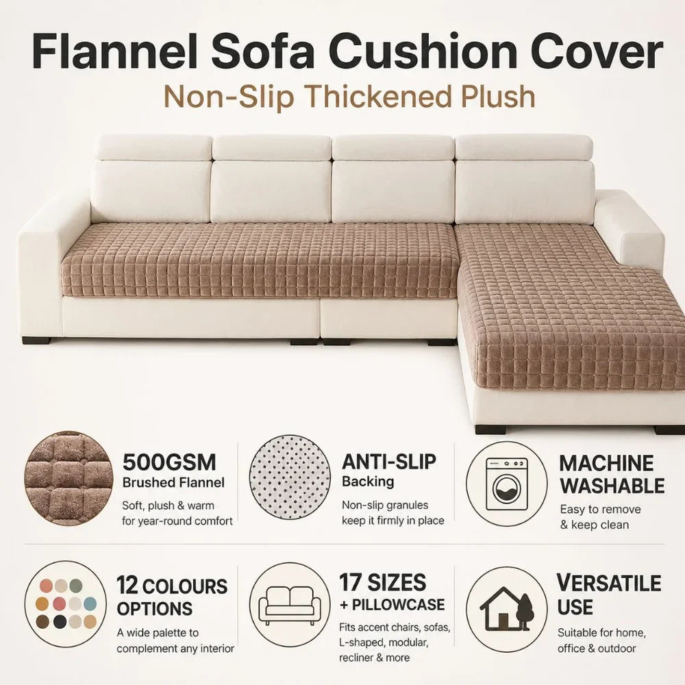 Flannel Sofa Cushion Cover Non-Slip Thickened Plush - Tegulane Global