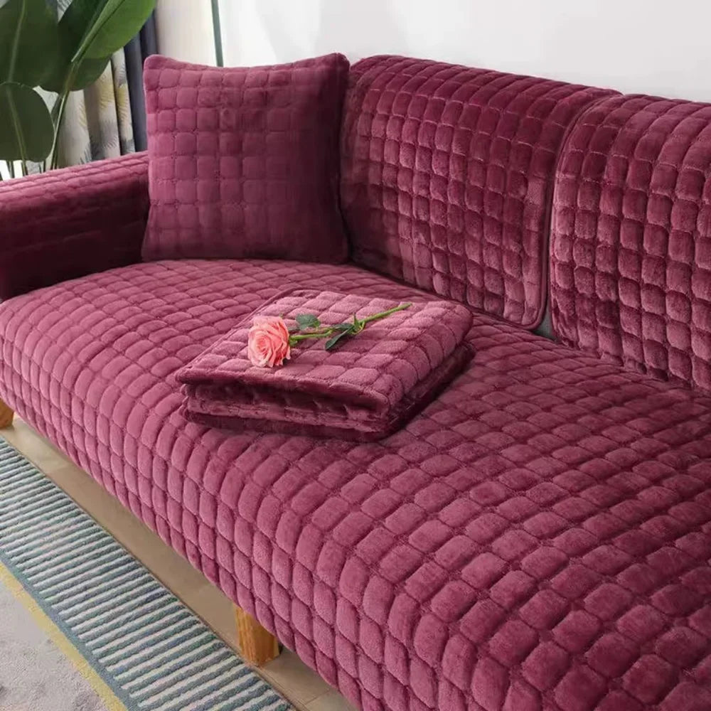 Flannel Sofa Cushion Cover Non-Slip Thickened Plush - Tegulane Global