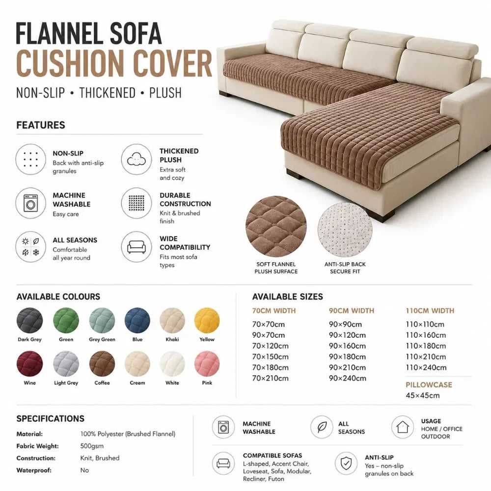 Flannel Sofa Cushion Cover Non-Slip Thickened Plush - Tegulane Global