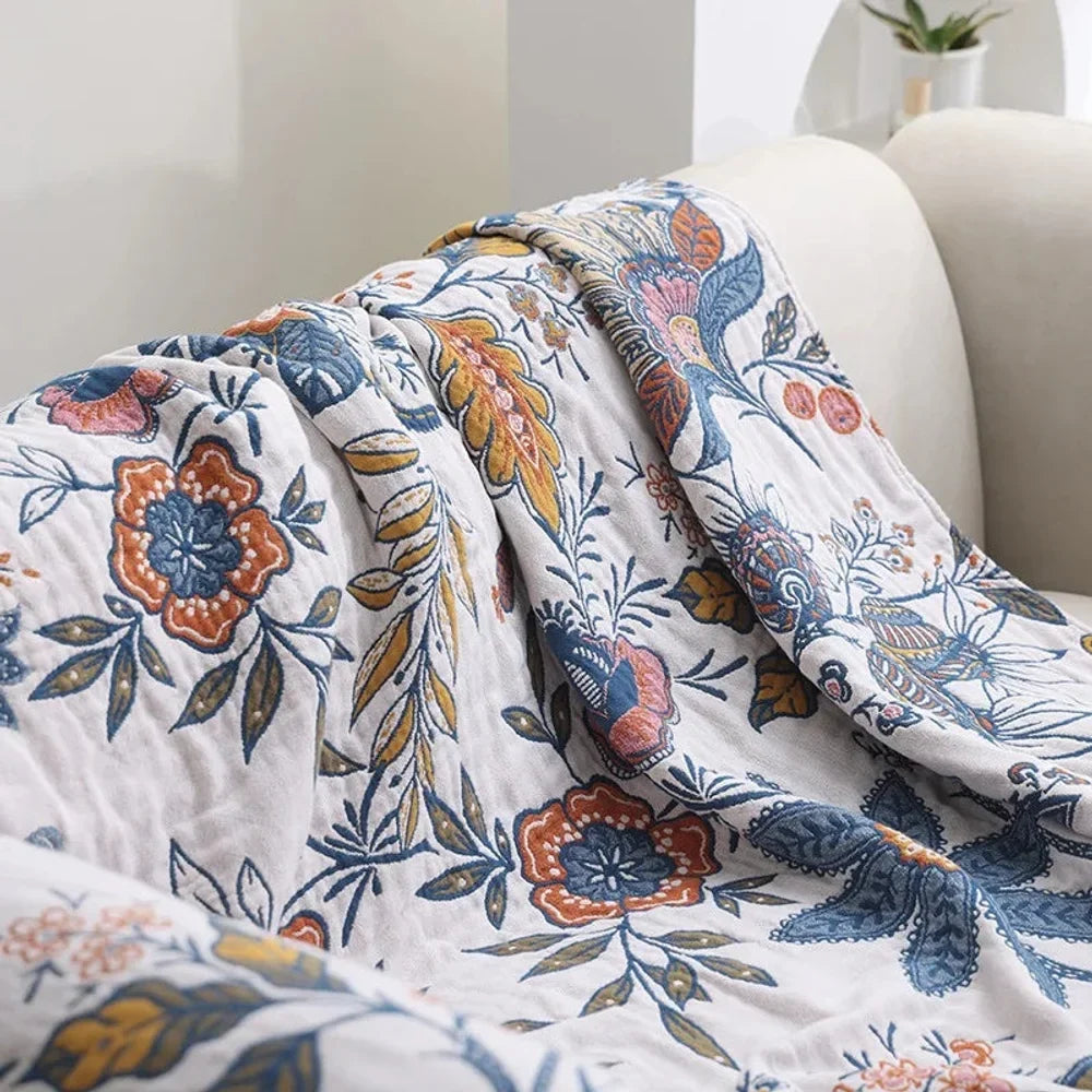 Reversible Floral Cotton Jacquard Throw Blanket - Tegulane Global