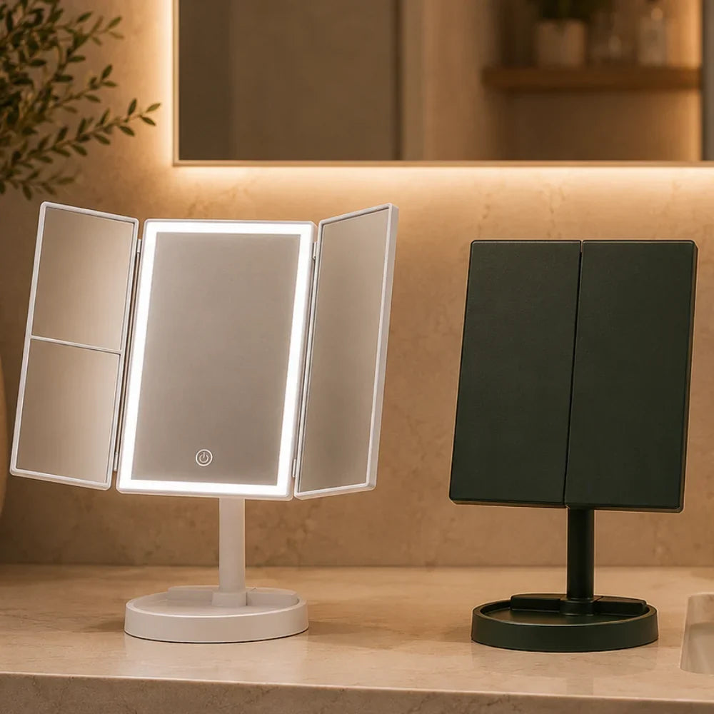 Foldable Makeup Magnifying Mirror with LED Light 3 Tone Dimmable - Tegulane Global