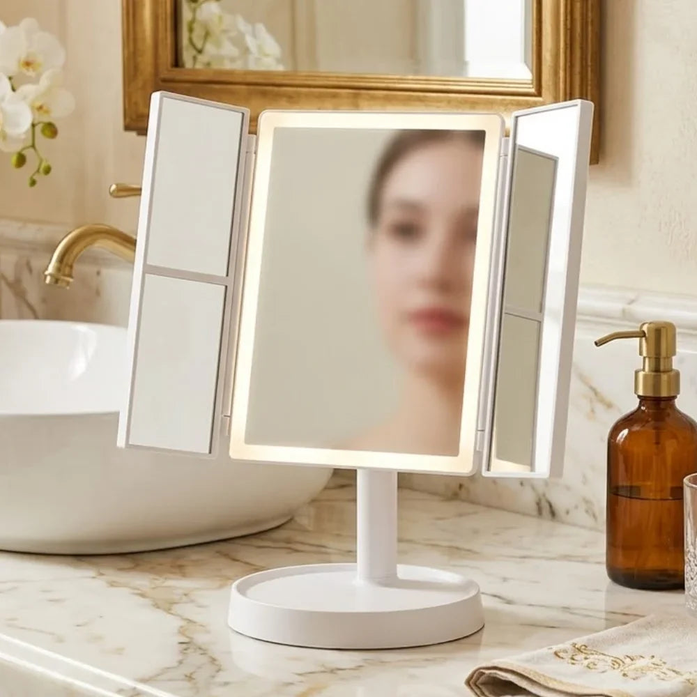 Foldable Makeup Magnifying Mirror with LED Light 3 Tone Dimmable - Tegulane Global
