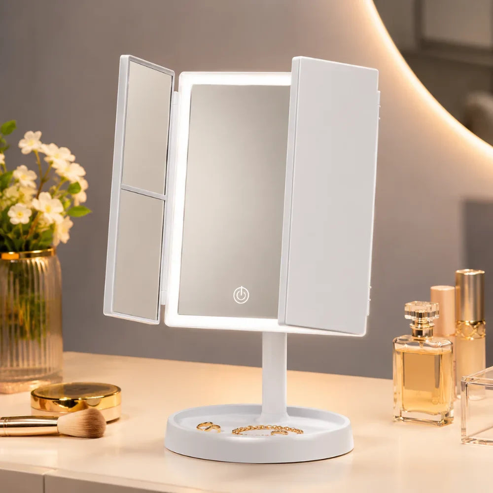 Foldable Makeup Magnifying Mirror with LED Light 3 Tone Dimmable - Tegulane Global