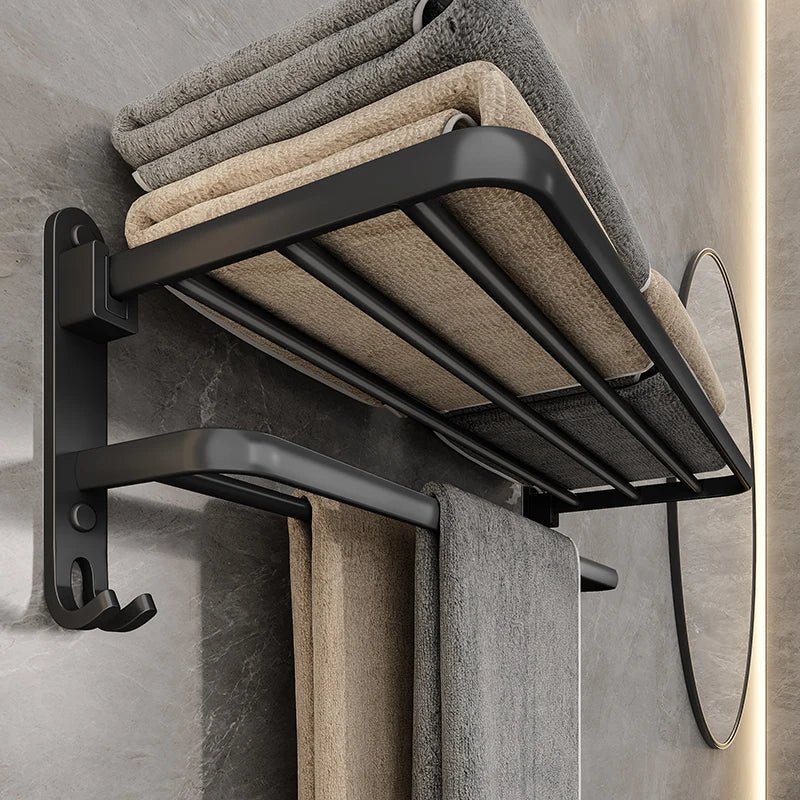 Folding Towel Rack with Dual Bars and Hook - Tegulane Global