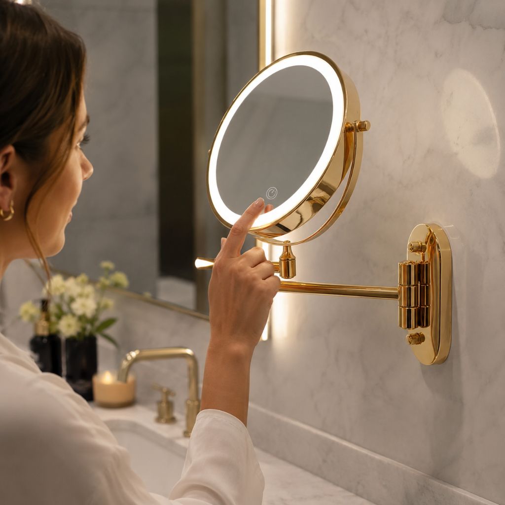 Gold LED Magnifying Mirror – Rechargeable Perfect for Makeup & Bathroom - Tegulane Global