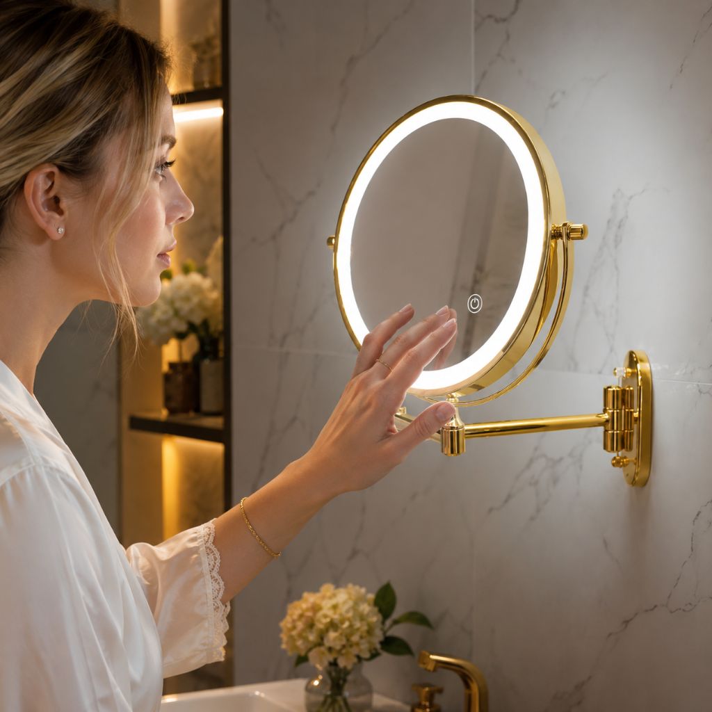 Gold LED Magnifying Mirror – Rechargeable Perfect for Makeup & Bathroom - Tegulane Global