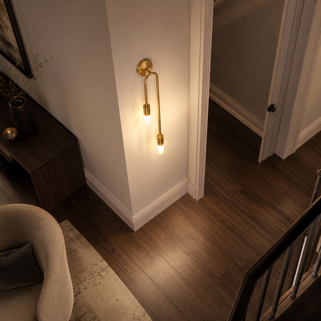 Gold Wall Sconce with Double Frosted Glass Cylinders - Tegulane Global