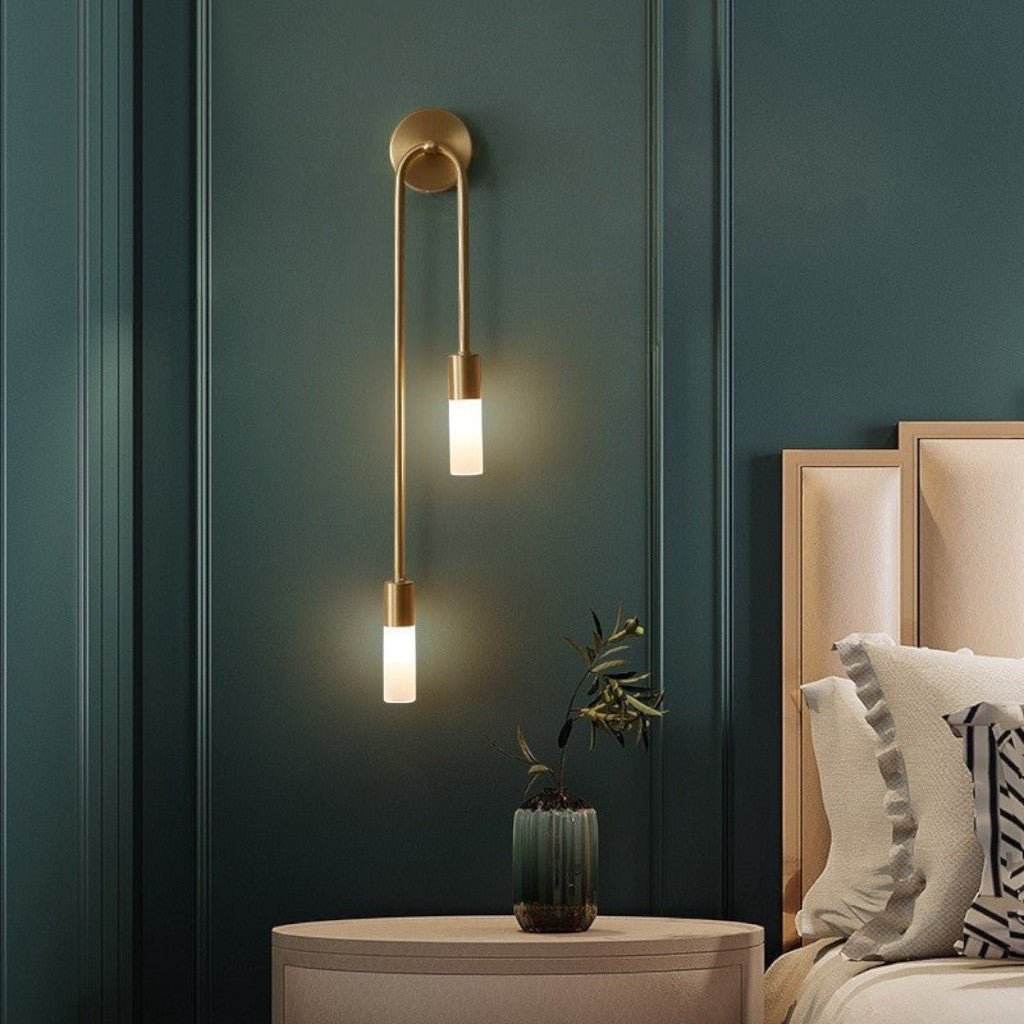Gold Wall Sconce with Double Frosted Glass Cylinders - Tegulane Global