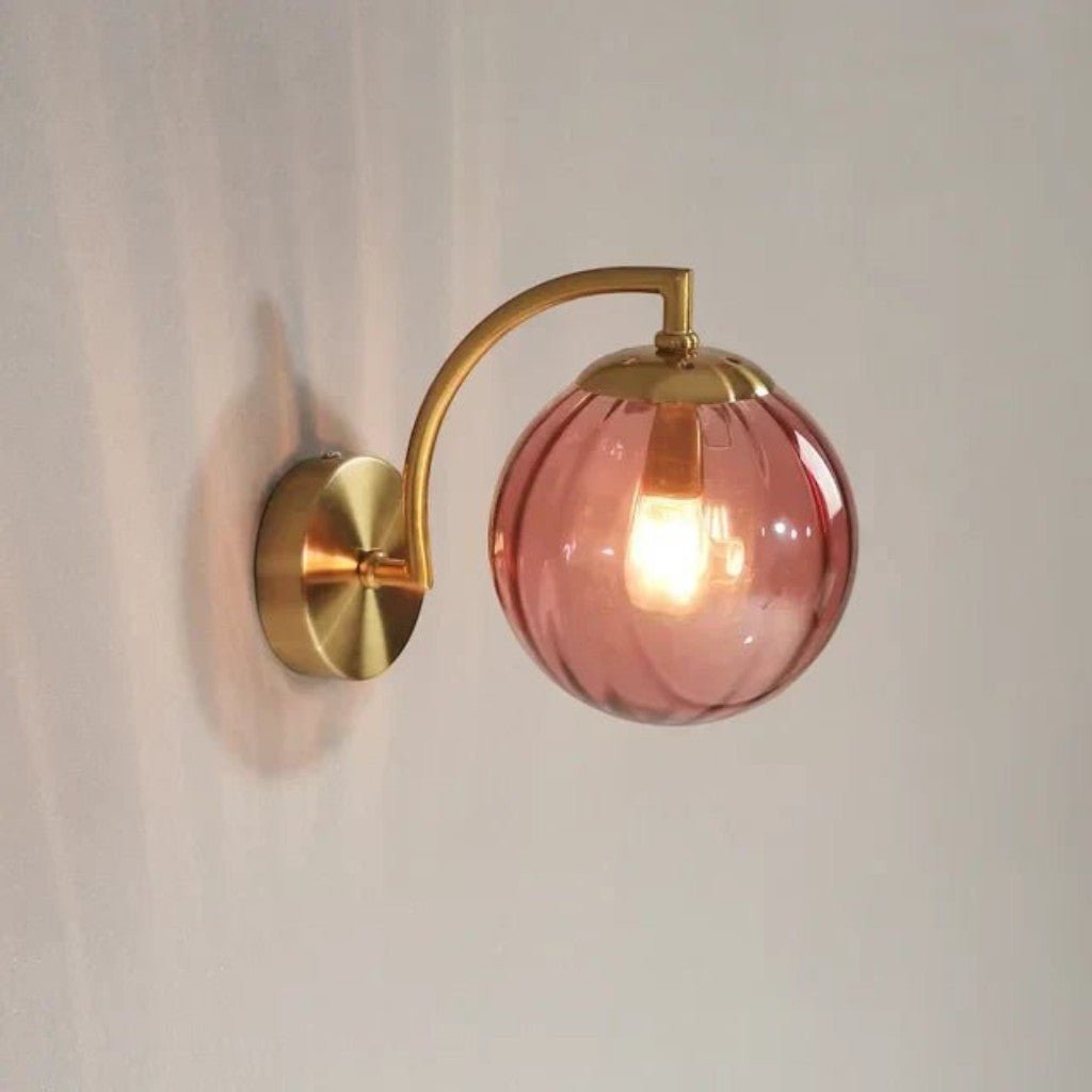 Gold Wall Sconce with Ribbed Glass Globe - Tegulane Global
