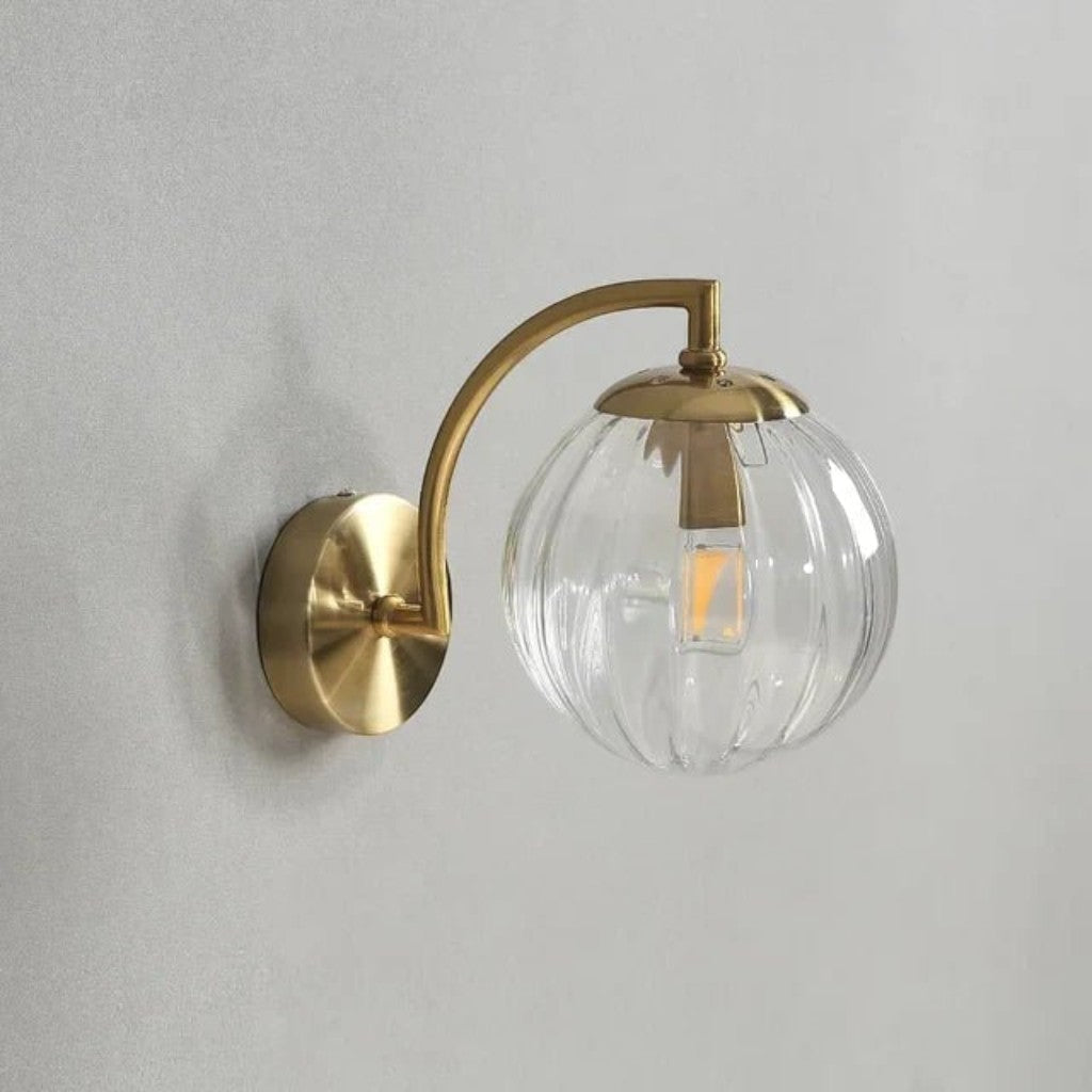 Gold Wall Sconce with Ribbed Glass Globe - Tegulane Global