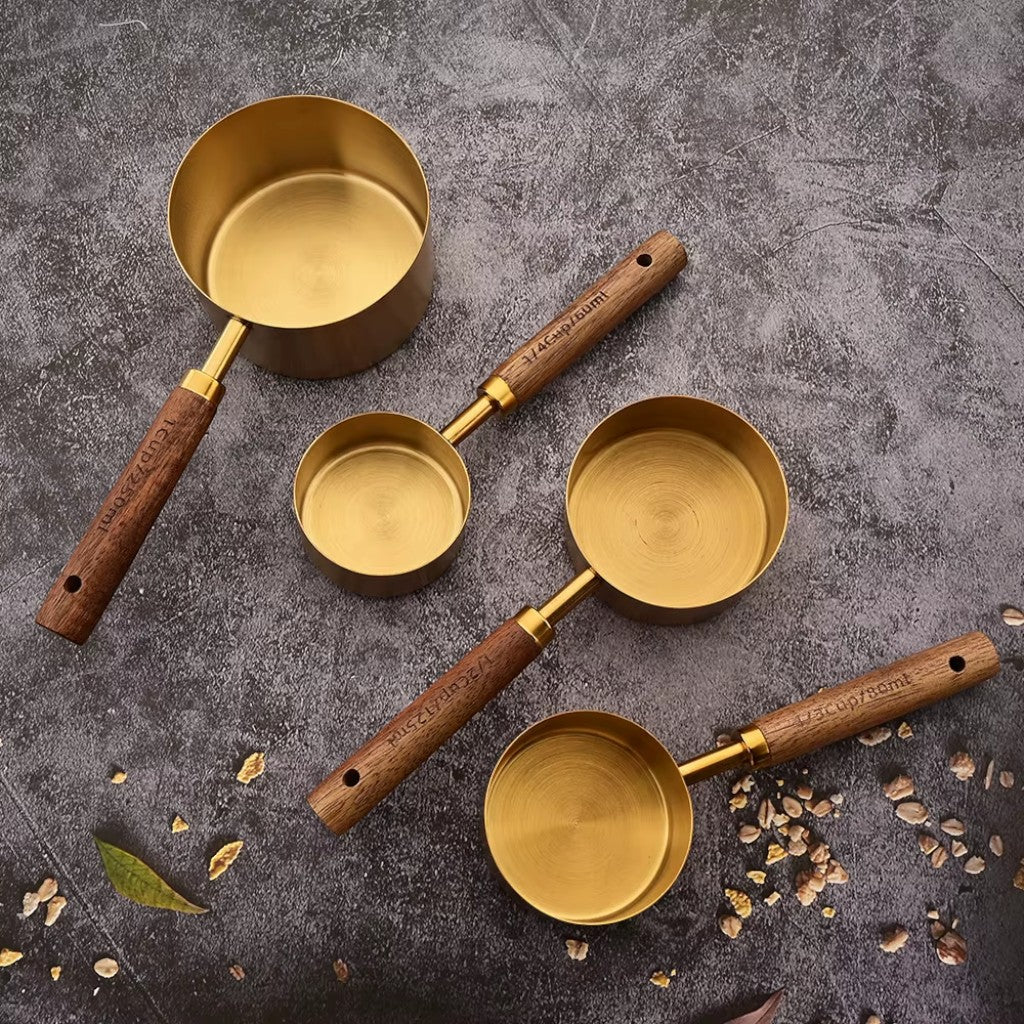 Golden & Wood Measuring Cups and Spoons Set - Tegulane Global