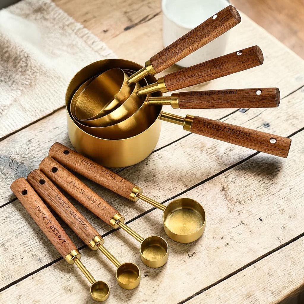 Golden & Wood Measuring Cups and Spoons Set - Tegulane Global