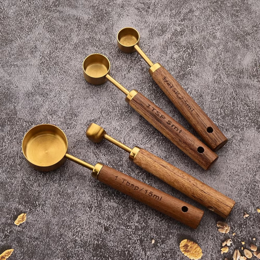Golden & Wood Measuring Cups and Spoons Set - Tegulane Global