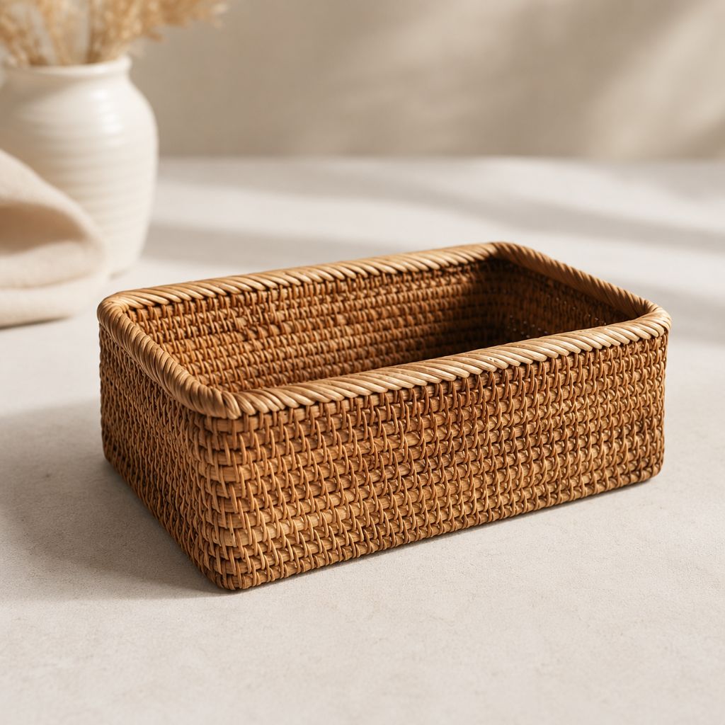 Handwoven Rattan Rectangular Storage Basket - Tegulane Global