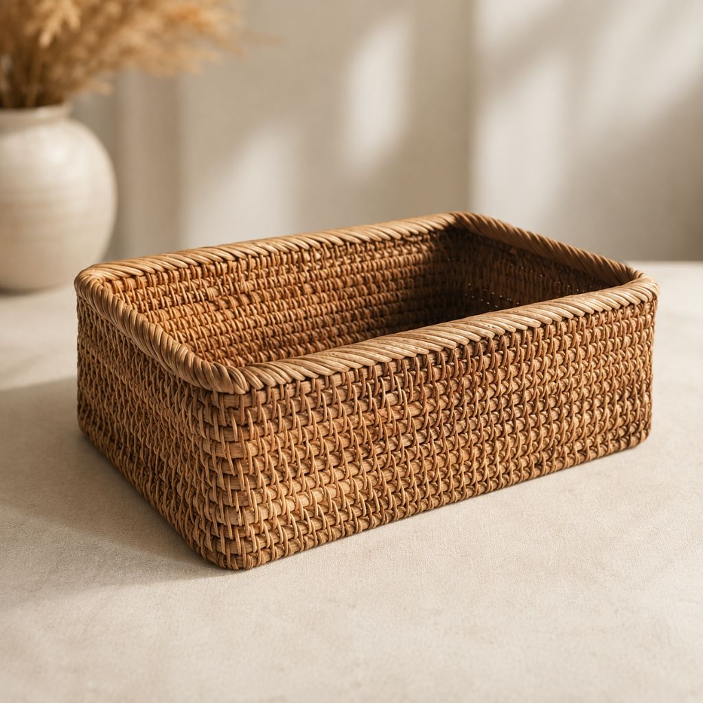 Handwoven Rattan Rectangular Storage Basket - Tegulane Global