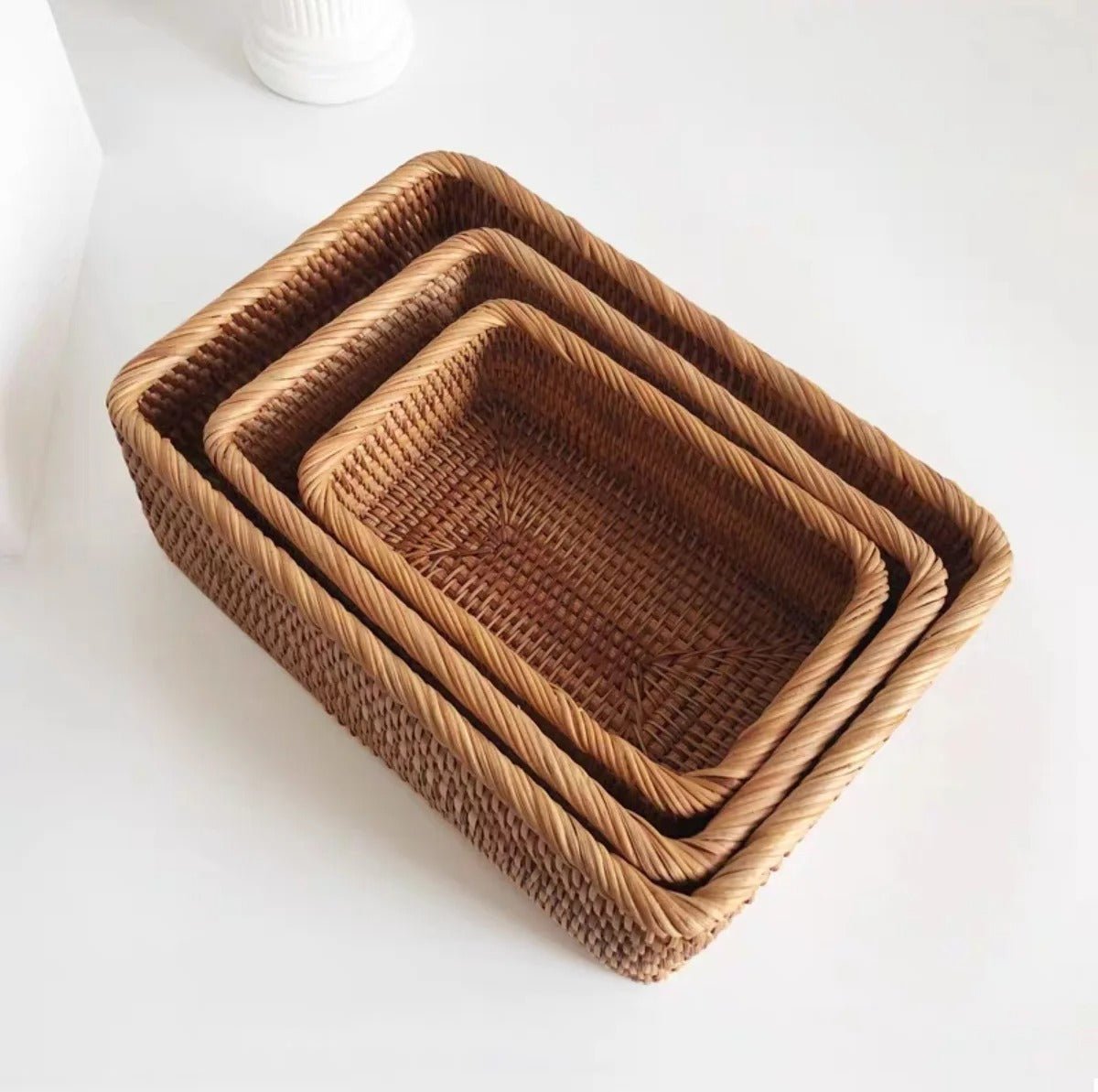 Handwoven Rattan Rectangular Storage Basket - Tegulane Global
