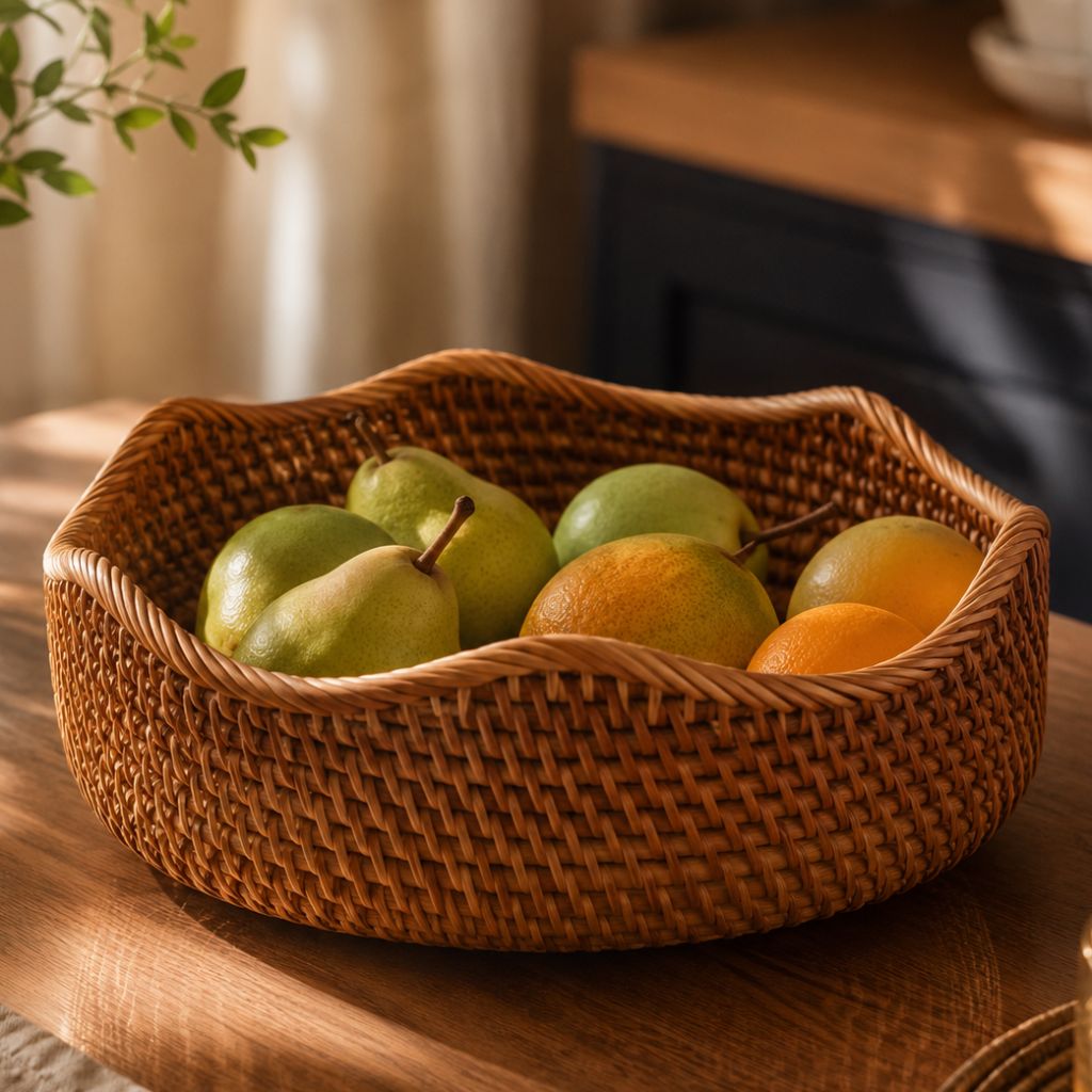 Handwoven Rattan Storage Basket for Bread and Fruit - Tegulane Global
