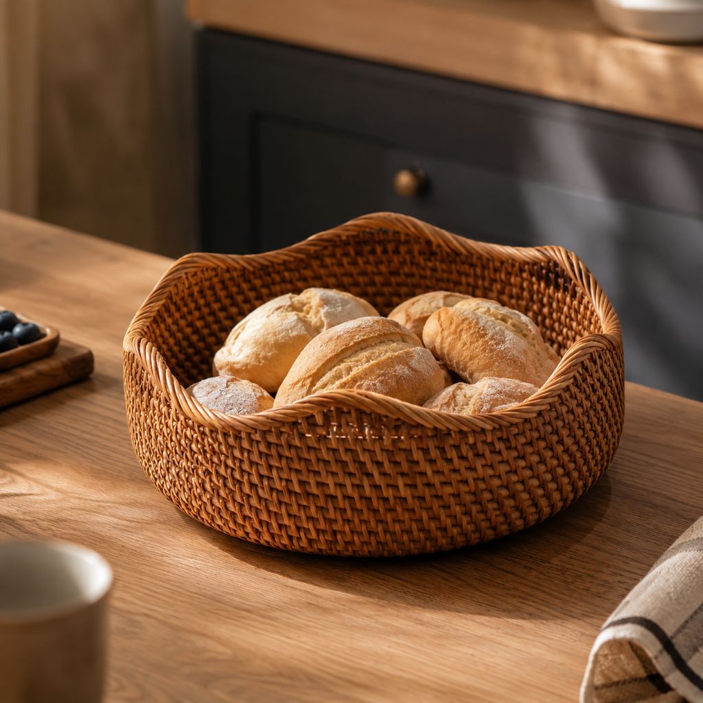 Handwoven Rattan Storage Basket for Bread and Fruit - Tegulane Global