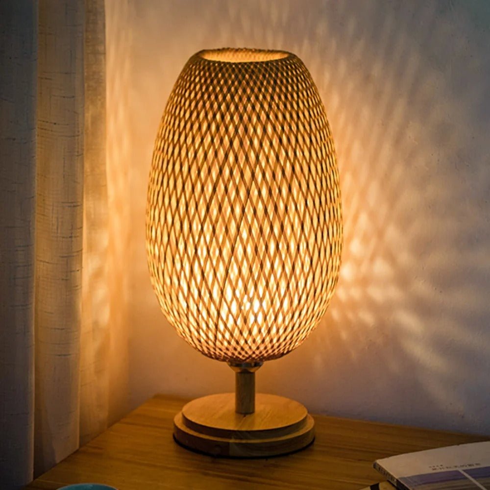 Hygge Handmade Bamboo & Wood Rattan Table Lamp - Tegulane Global