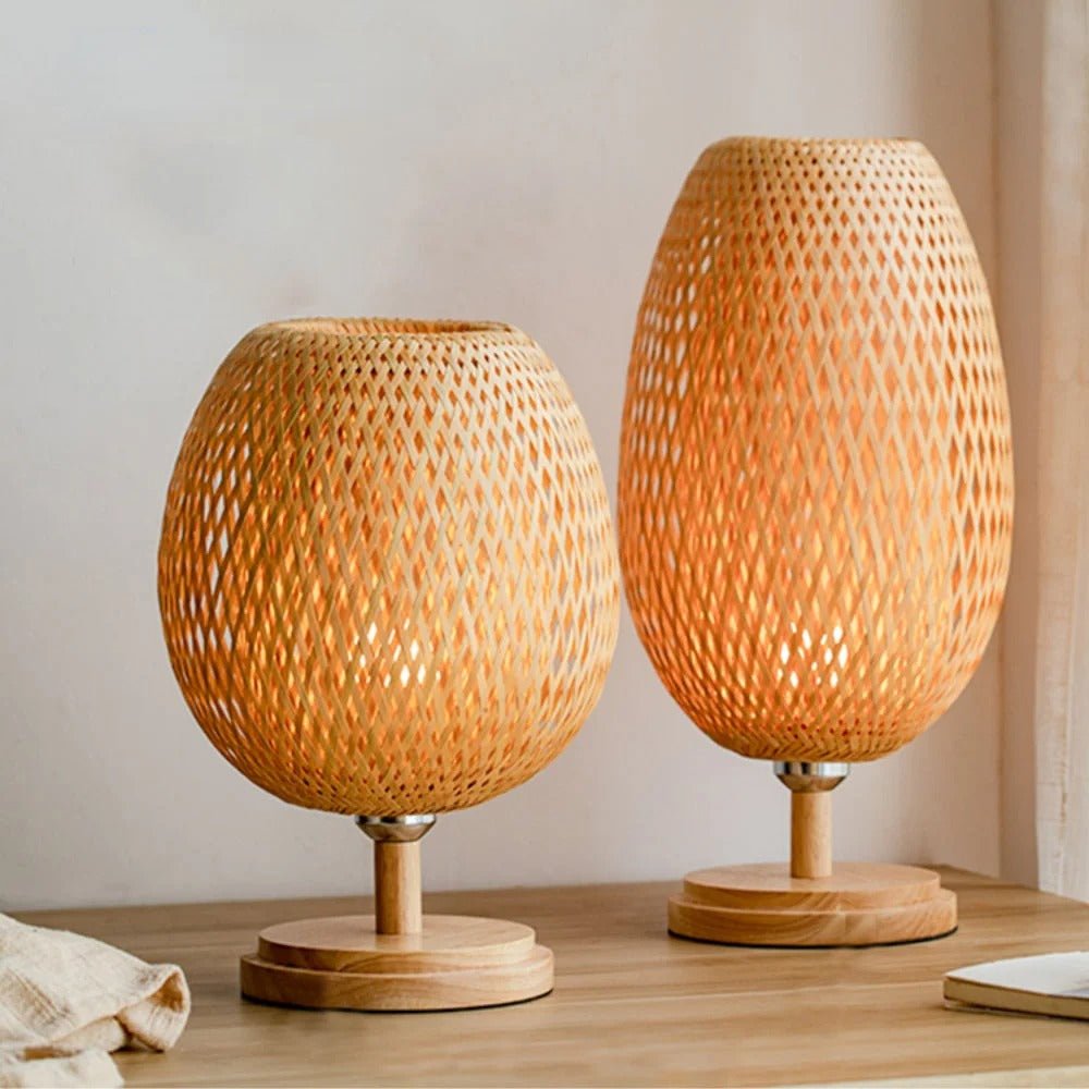 Hygge Handmade Bamboo & Wood Rattan Table Lamp - Tegulane Global