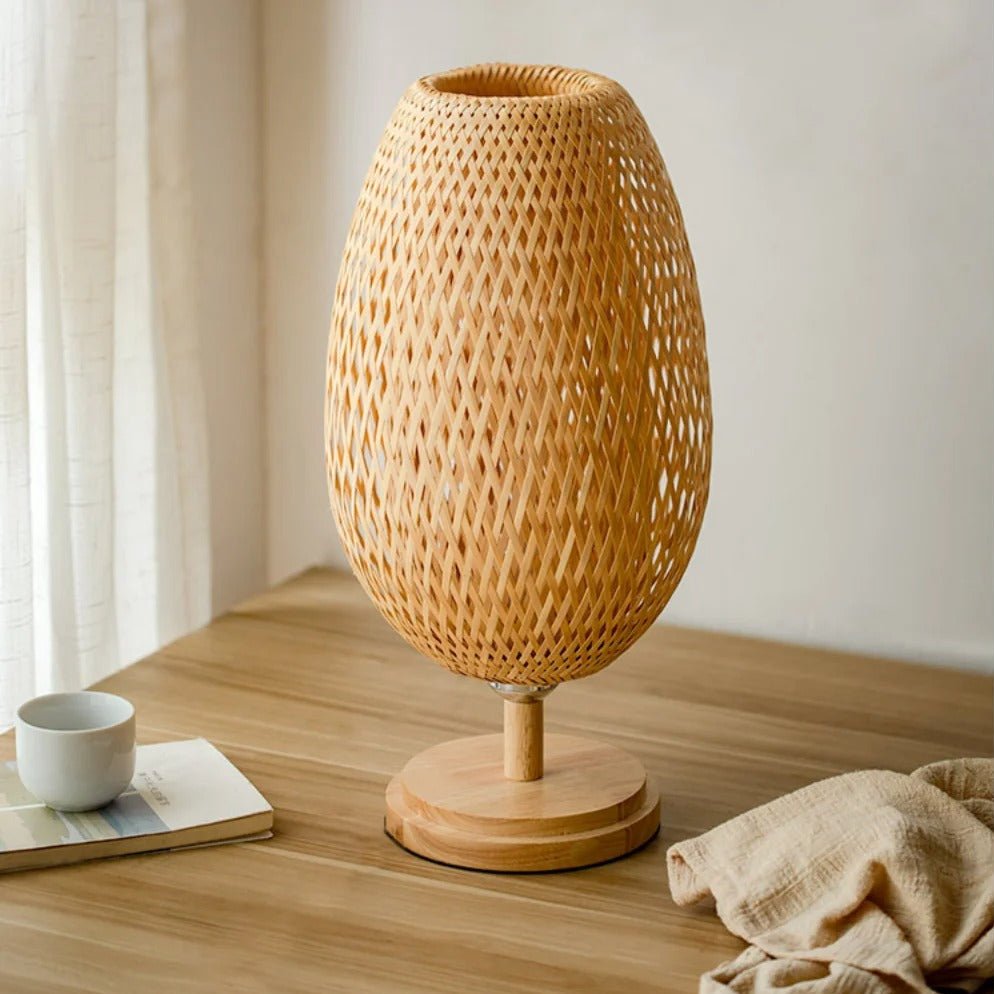 Hygge Handmade Bamboo & Wood Rattan Table Lamp - Tegulane Global