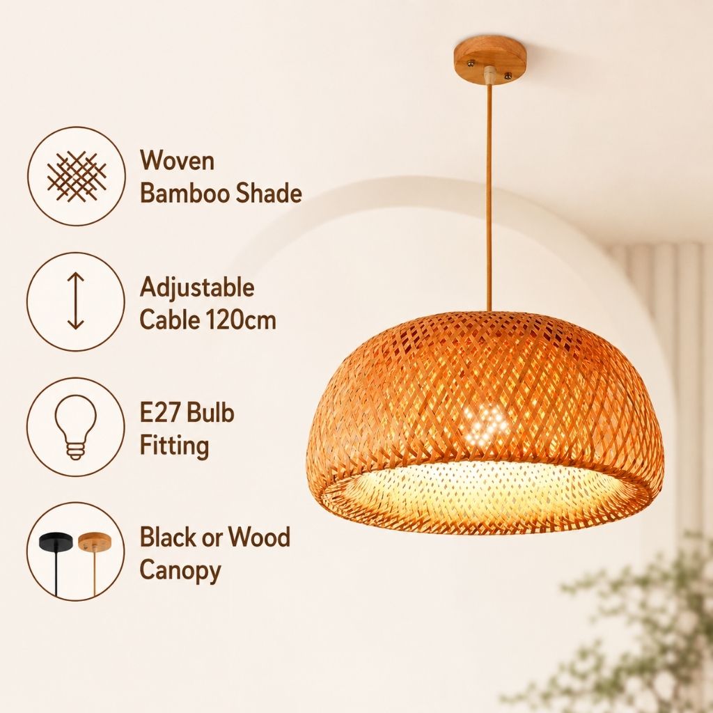 Hygge Woven Bamboo Pendant Light - Tegulane Global