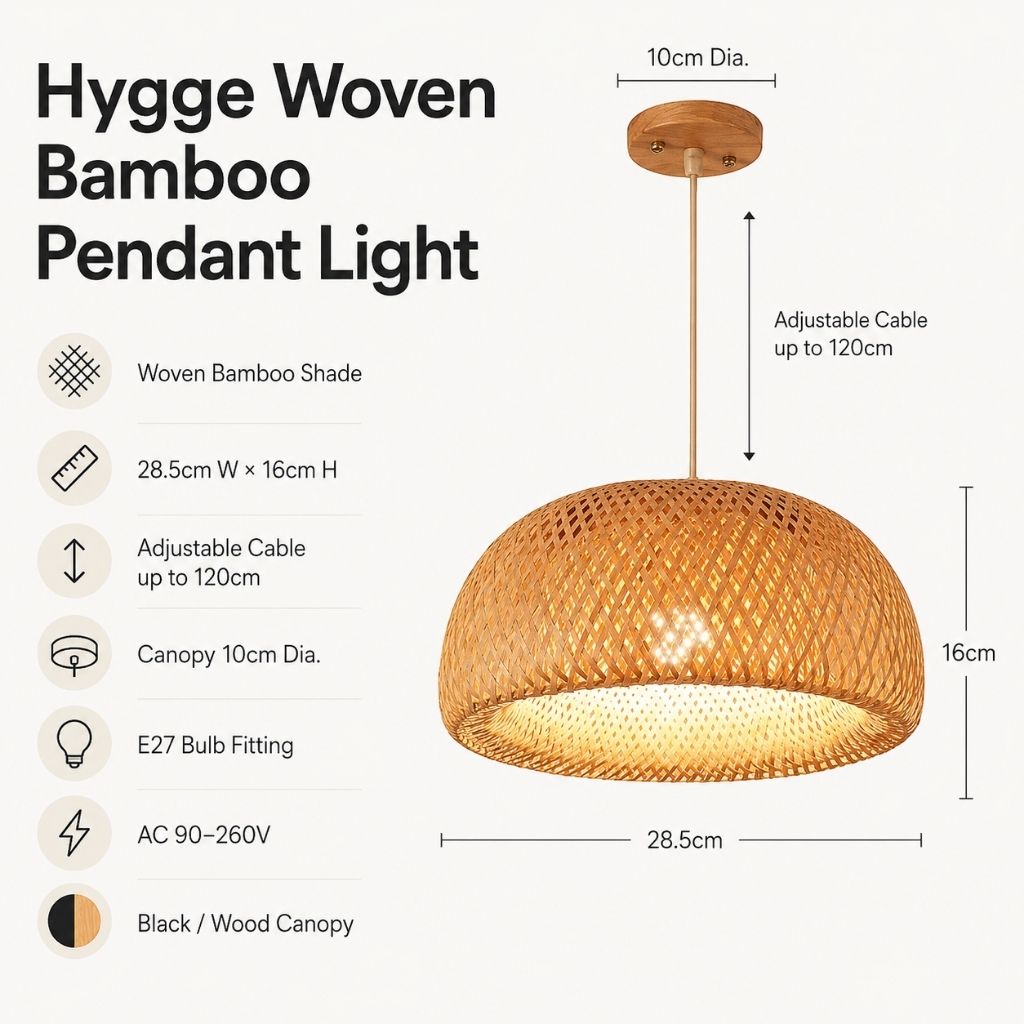 Hygge Woven Bamboo Pendant Light - Tegulane Global