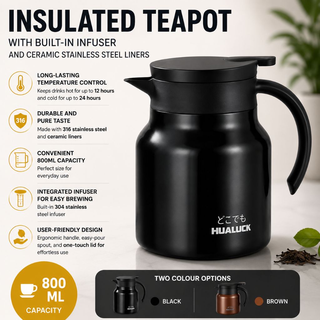 Insulated Teapot with Built-in Infuser and Ceramic Stainless Steel Liners - Tegulane Global