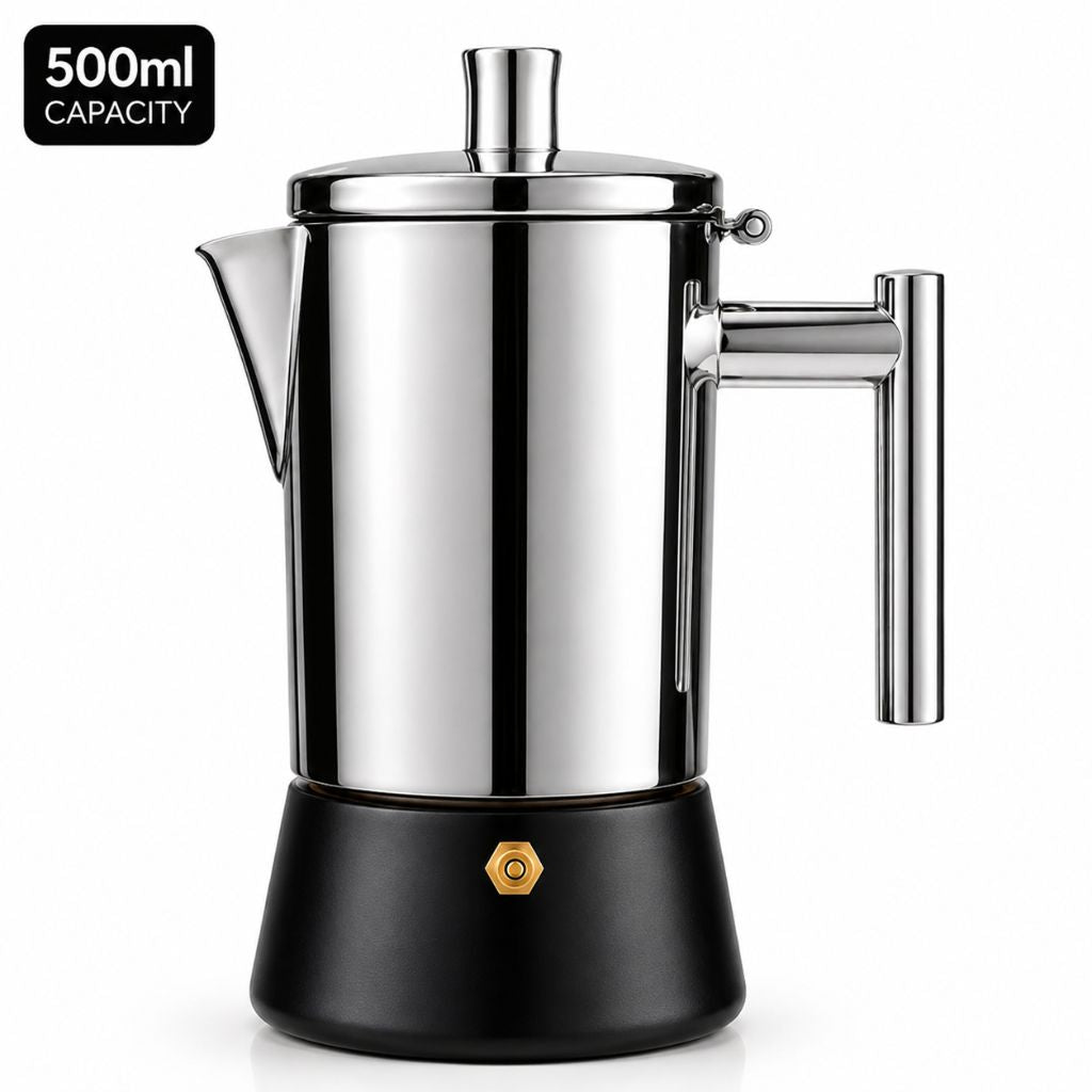 Italian Moka Pot - Stainless Steel with Black Base Design - Tegulane Global