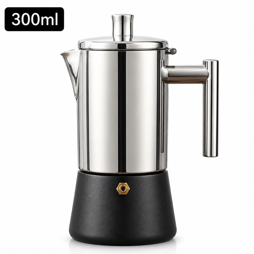 Italian Moka Pot - Stainless Steel with Black Base Design - Tegulane Global