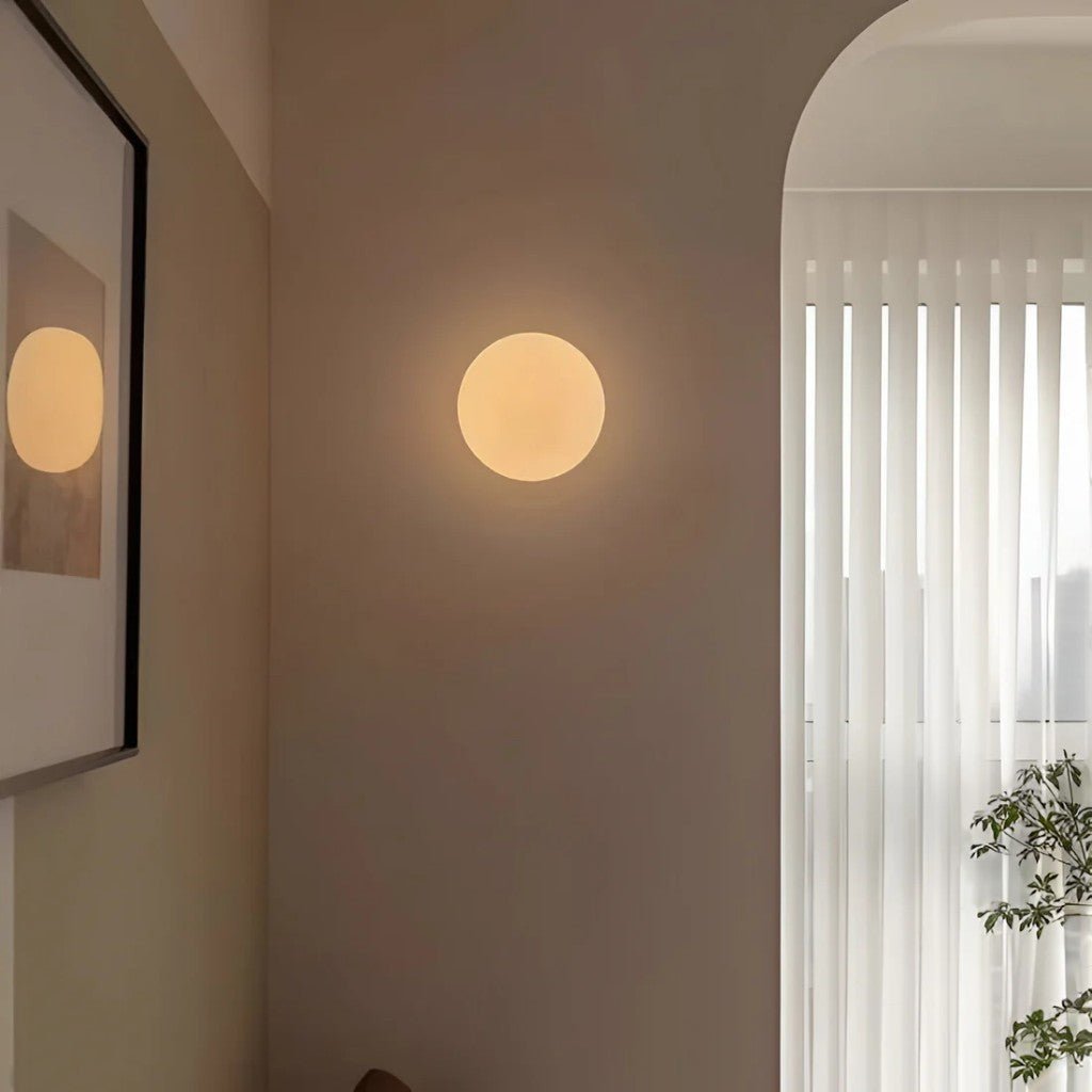 Japandi Minimalist Spherical Glass Wall Light Sconce - Tegulane Global