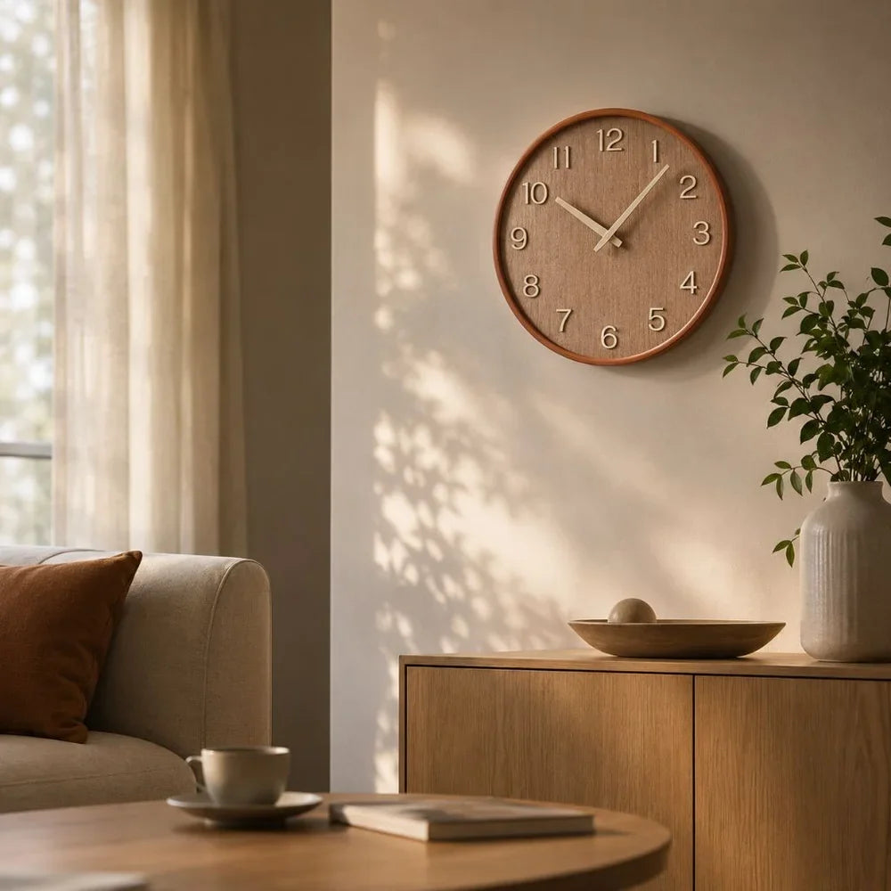 Japanese Style Silent Wooden Wall Clock 30cm Retro Quartz Analogue - Tegulane Global