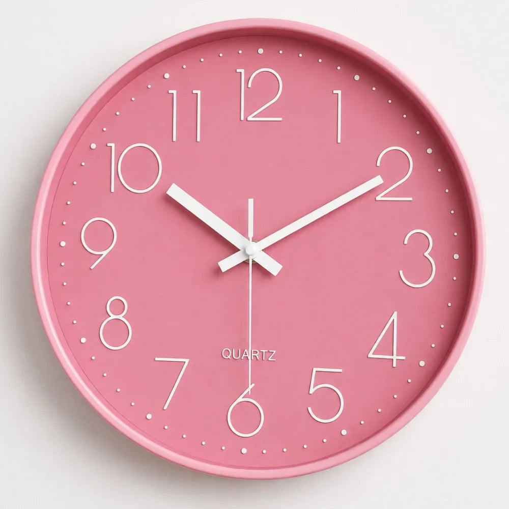 Large Pink Wall Clock Quartz Minimalist Nordic Style - Tegulane Global
