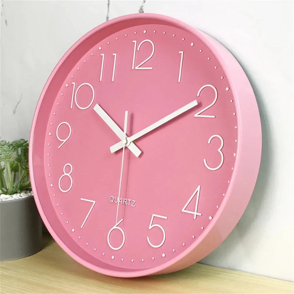 Large Pink Wall Clock Quartz Minimalist Nordic Style - Tegulane Global
