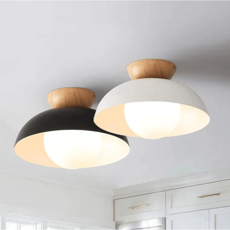 Nordic Dome Flush Ceiling Light with Wooden Cap