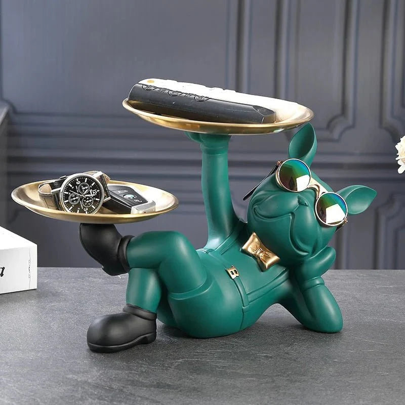 Lazy Bulldog Sculpture with Double Tray - Tegulane Global
