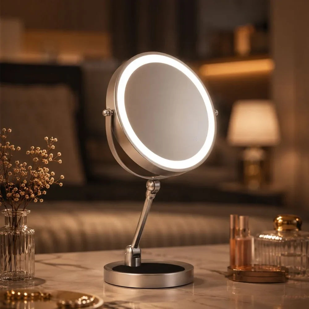 Lighted Tabletop Makeup Mirror 10x Magnifying - Touch Screen Light Control - Tegulane Global