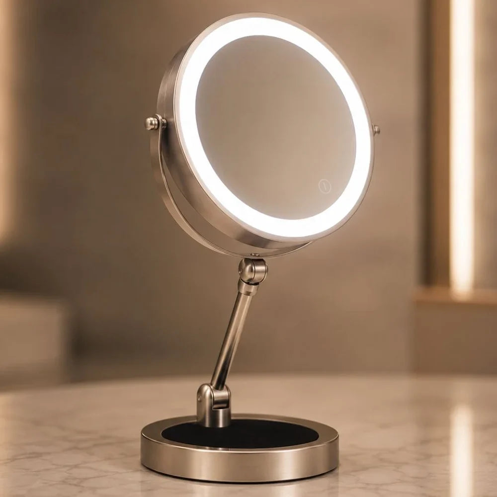Lighted Tabletop Makeup Mirror 10x Magnifying - Touch Screen Light Control - Tegulane Global