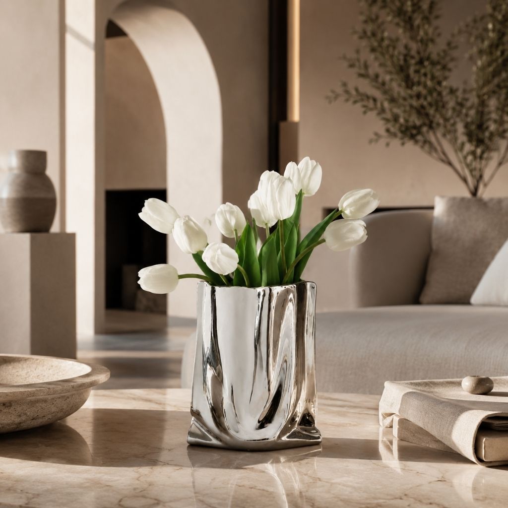 Liquid Silver Vase with Metallic Finish - Tegulane Global